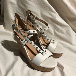 Marc Fisher white studded wedges